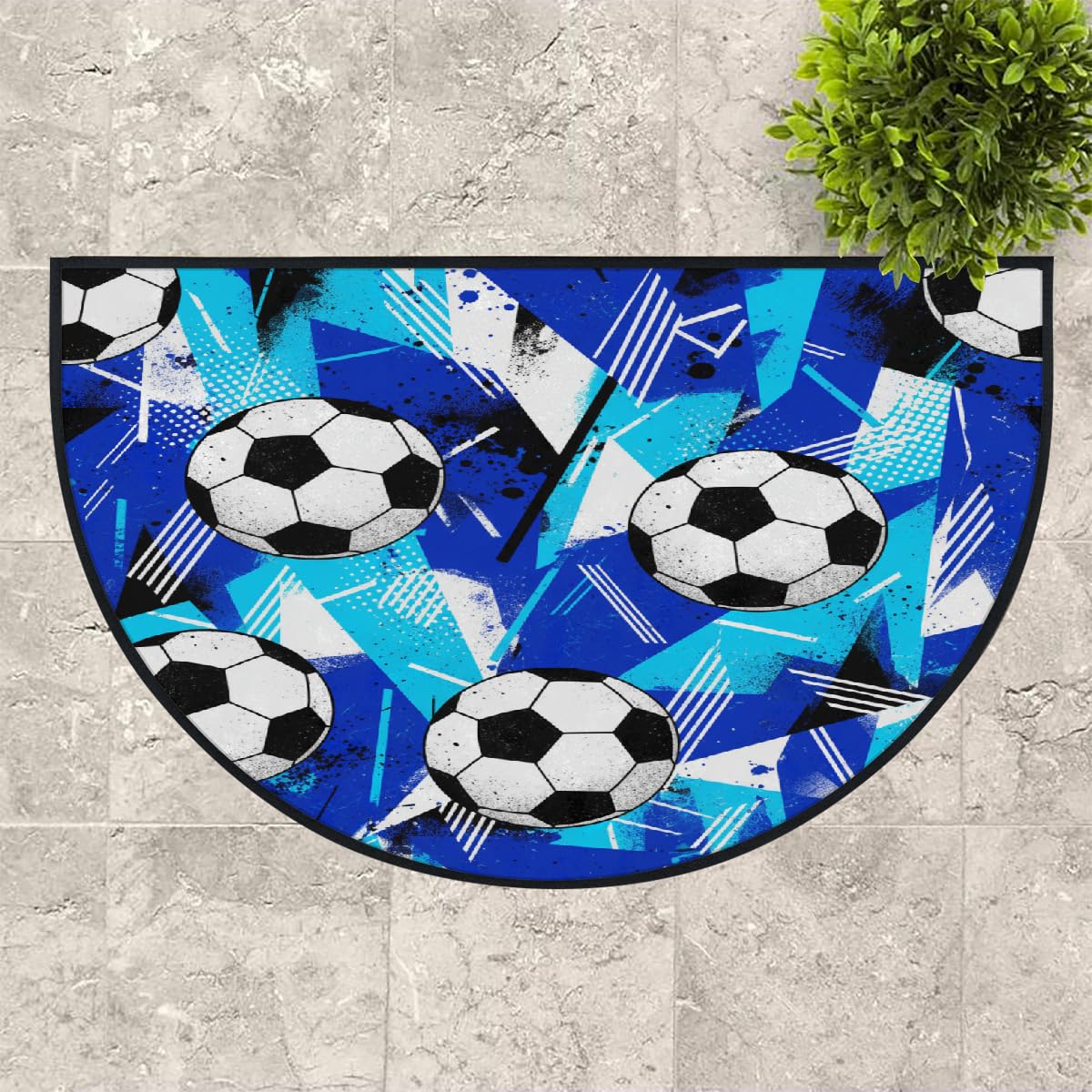 Große halbrunde Fußmatte, Fußball, Sport, rutschfest, saugfähig, halbrund, Eingangsbereich, niedlich, weich, halbrund, waschbar, Teppich für Küche, Badezimmer, Schlafzimmer, 160 x 100 cm