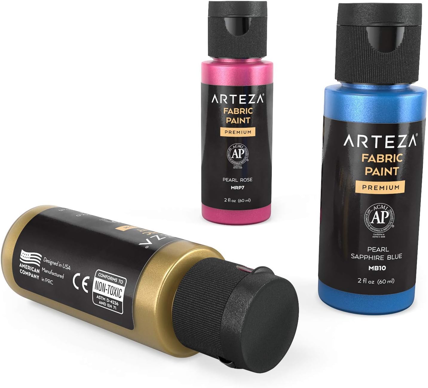 ARTEZA Metallic Fabric Paint, Set of 14, Permanent Paint, Textile Paint for Drawing on T-Shirts, Denim, Cotton, Linen, and Mixed Fabrics