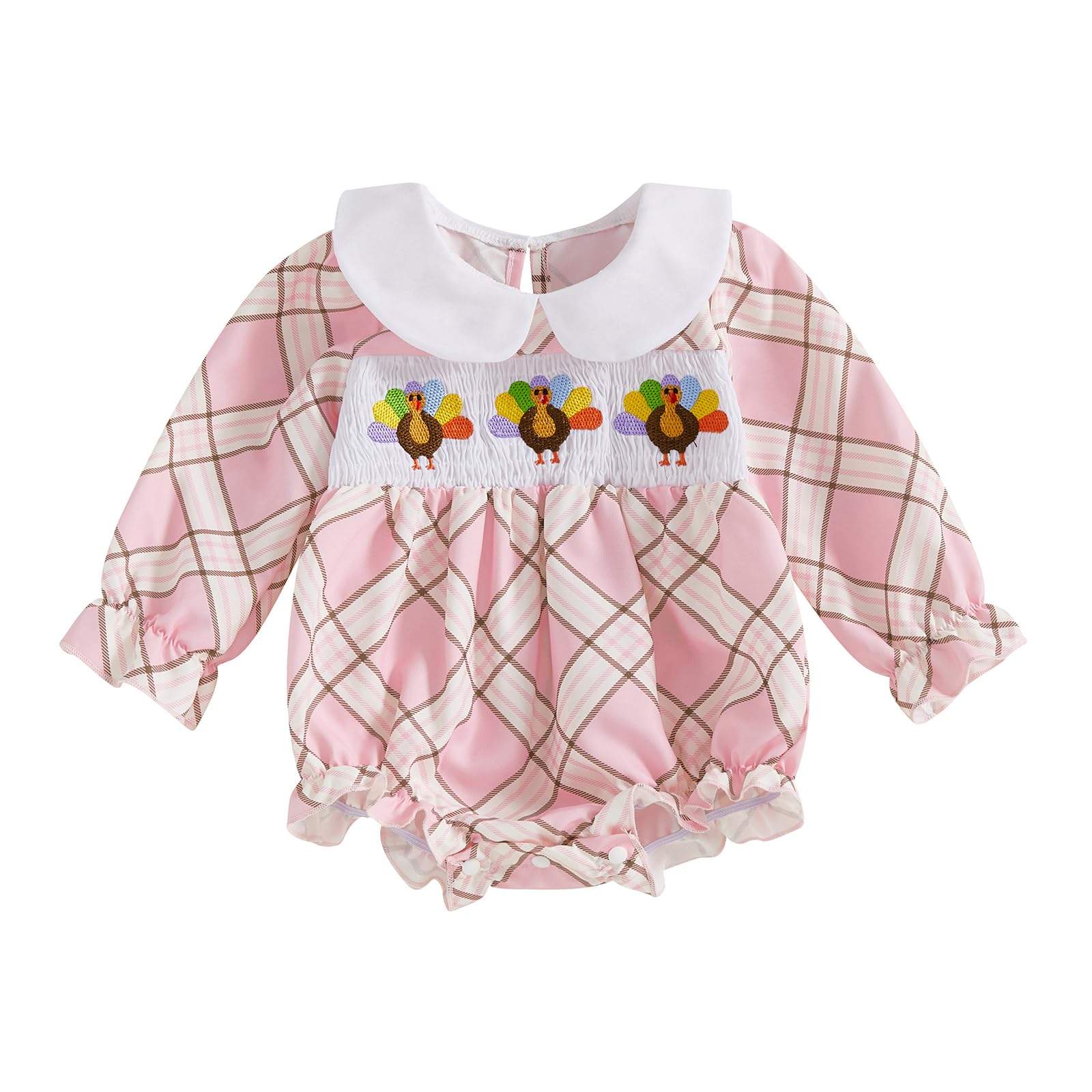 My First Thanksgiving Baby Girl Outfit Newborn Turkey Pumpkin Smocked Bubble Romper Bodysuit Cute Halloween Clothes