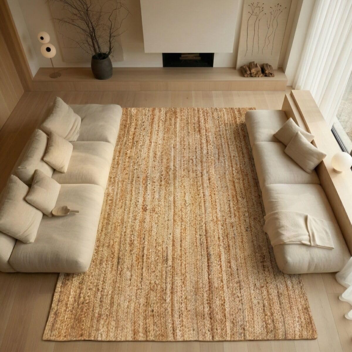 Thedecofactory Tapis en Jute tressé Main Motif Lignes Naturel 120x170