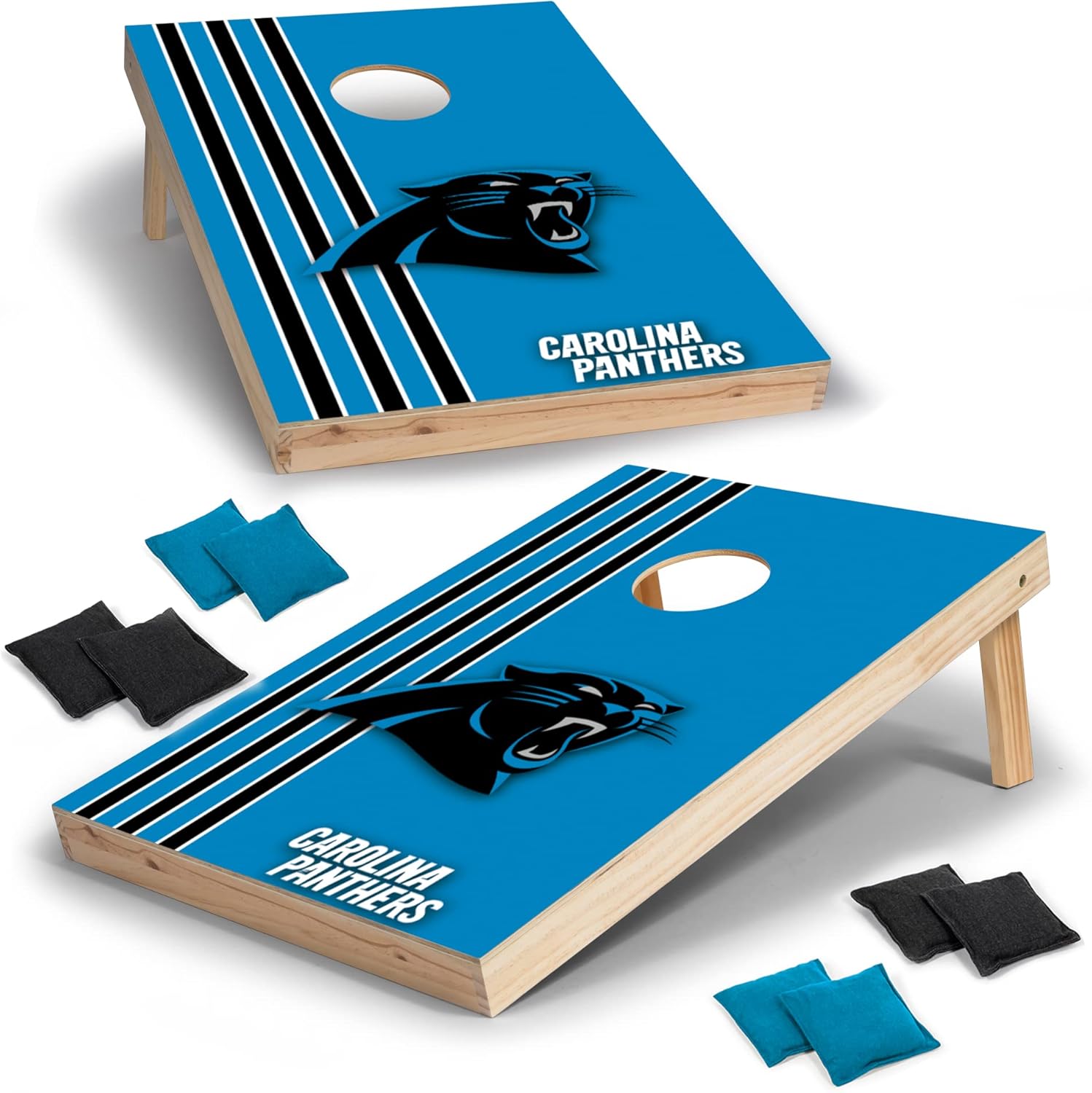 Wild Sports 2' x 3' Solid Wood Cornhole Set with Direct Print HD Team Graphics – Great Gift for Any Football Fan! Bean Bag Toss Family Outdoor Games – NFL Carolina Panthers
