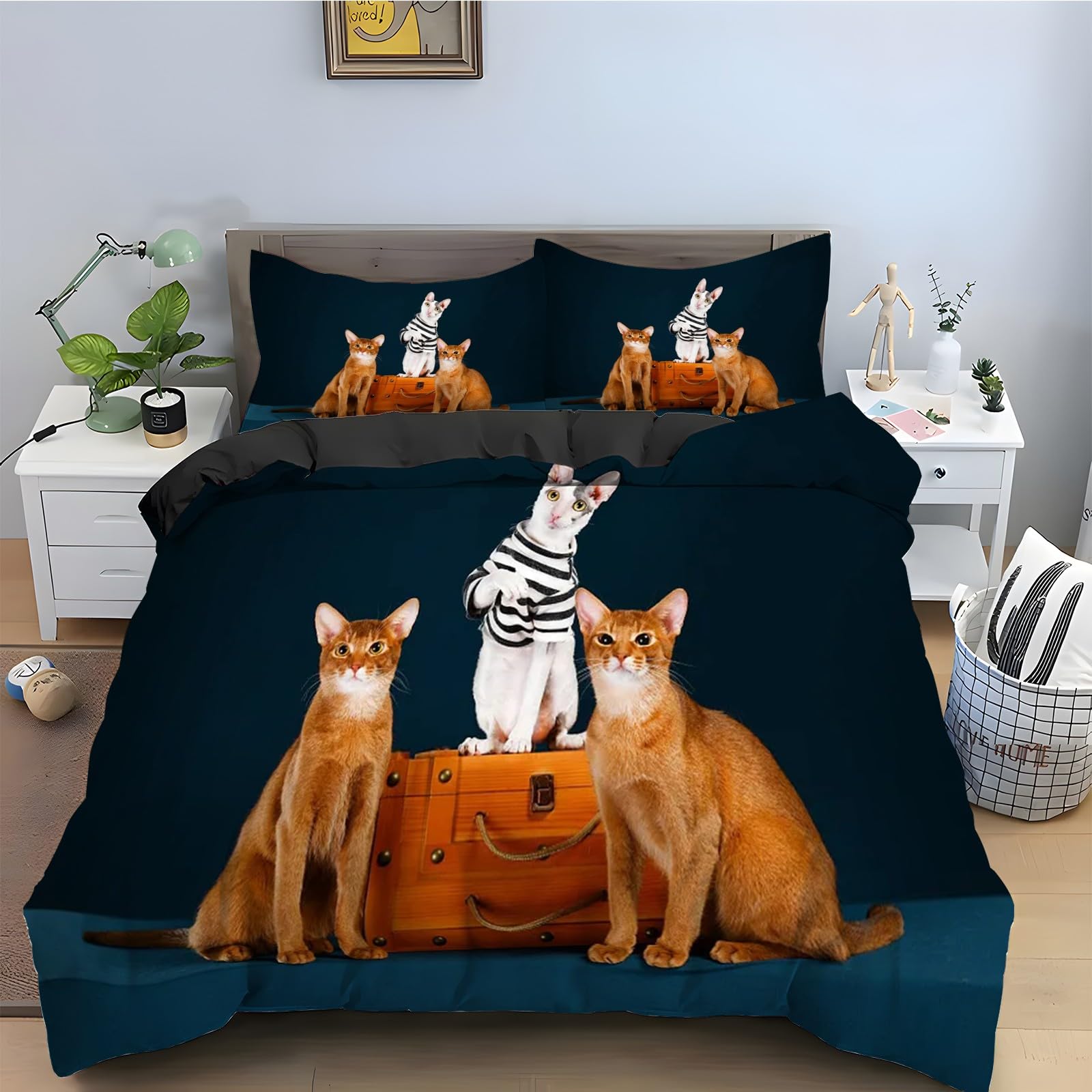 Housse de couette 160x200 chat zippée pour changer votre linge de lit sans effort