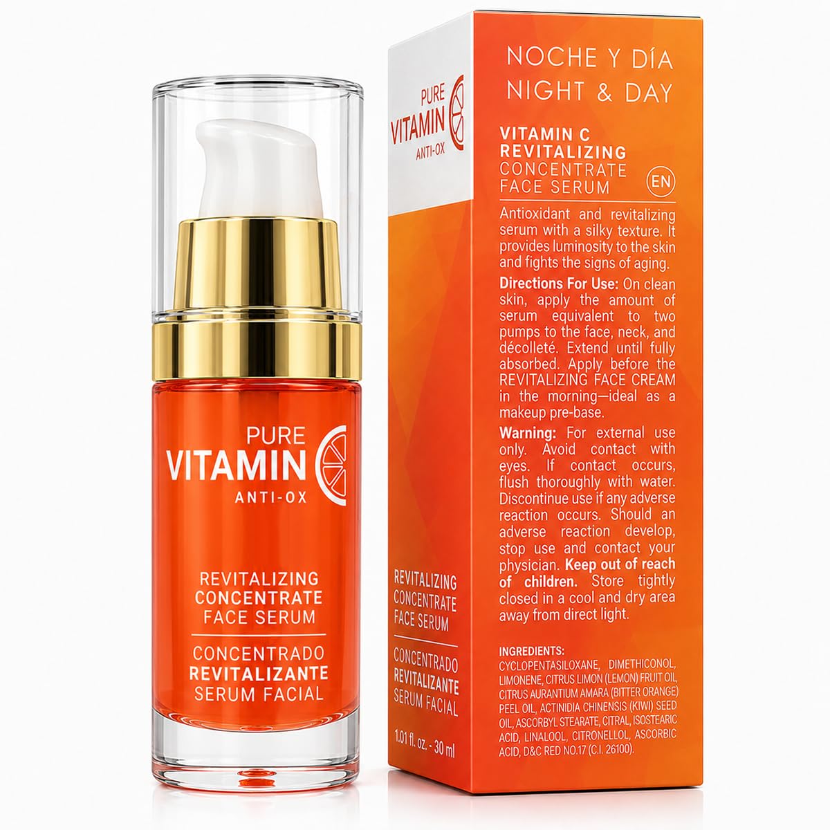 Noche Y Dia Vitamin C Serum for Mature Skin - Made in Spain - Anti Aging Formula Hydrates, Moisturizes, Firms - Targets Sun Spots, Fine Lines, Wrinkles - 30mL (1 fl oz)