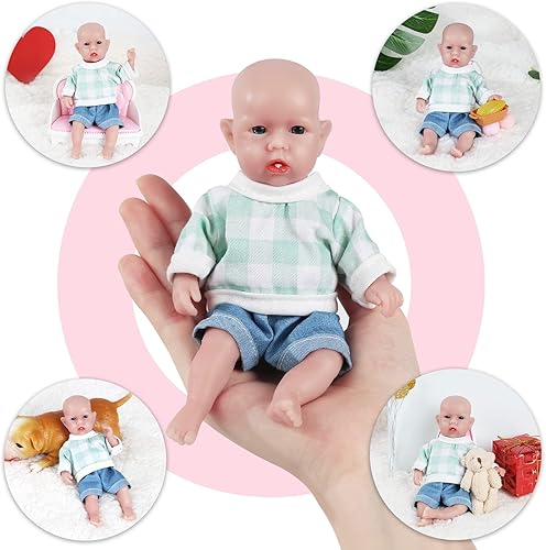 Miniatura 2 de Vollence Muñecas de bebé de silicona de cuerpo completo en miniatura de 6.5 pulgadas, no muñecas de vinilo, pequeñas muñecas de bebé Reborn de