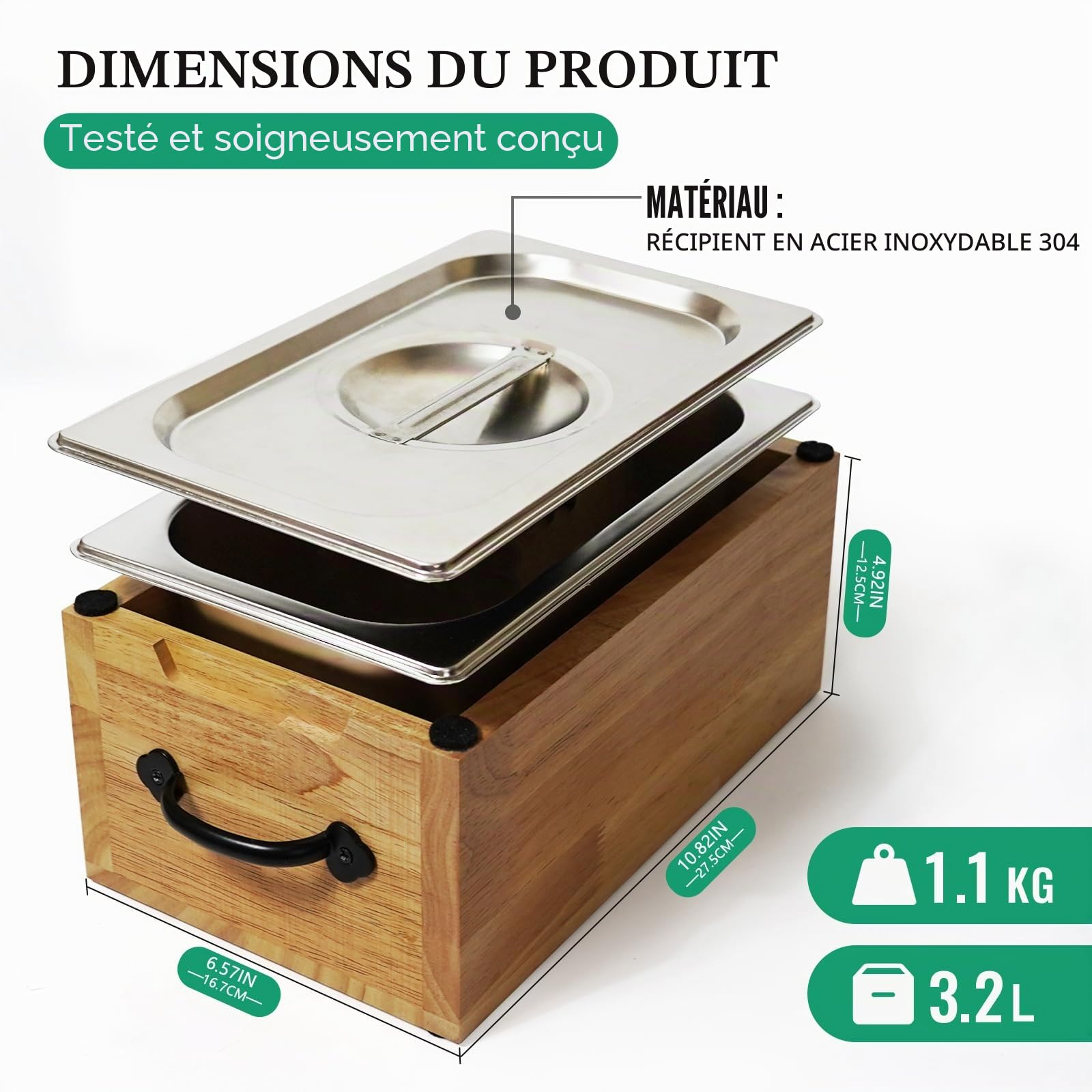 Composteur Cuisine en Bois, Poubelle Compost Cuisine avec Couvercle, Passe au Lave-Vaisselle, Seau Compost Cuisine pour Déchets Organiques, Bac à Compost Anti Odeur