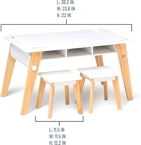 Miniatura 10 de Wildkin Juego de mesa para niños y niñas, diseño moderno de mediados de siglo, incluye dos taburetes, cubos de papel y almacenamiento debajo que