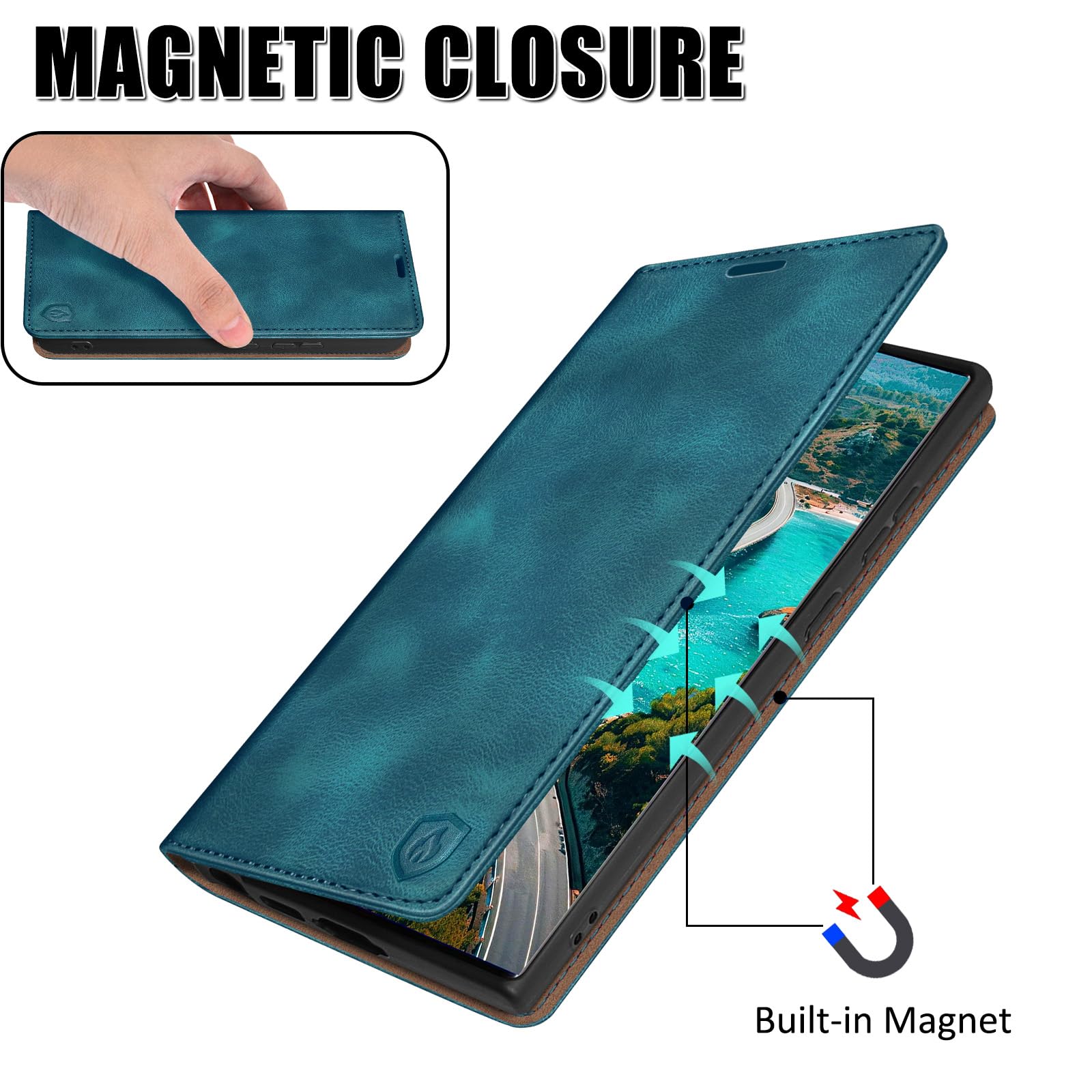 Custodia A Portafoglio Con Blocco RFID Per Xiaomi Redmi Note 14 Pro 5G - Pelle PU, Antifurto, Slot Carte E Supporto - Azzurro - 2
