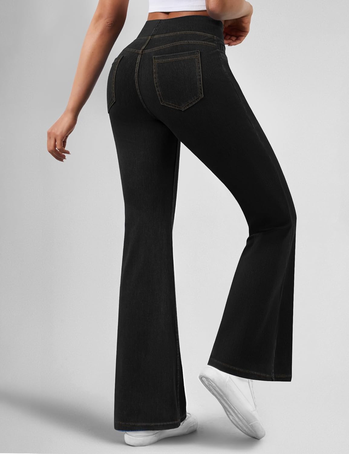 AVAMO Stretchy Flare Jeans for Women High Waisted Pull On Bell Bottom Jeans Trendy Elastic Tummy Control Denim Pants - Image 2