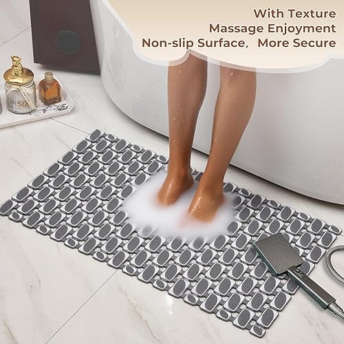 Miniatura 4 de Alfombrillas antideslizantes para baño con ventosas y agujeros de drenaje, tapete de ducha de 27.55 x 15.7 pulgadas, tapete de baño de secado rápido