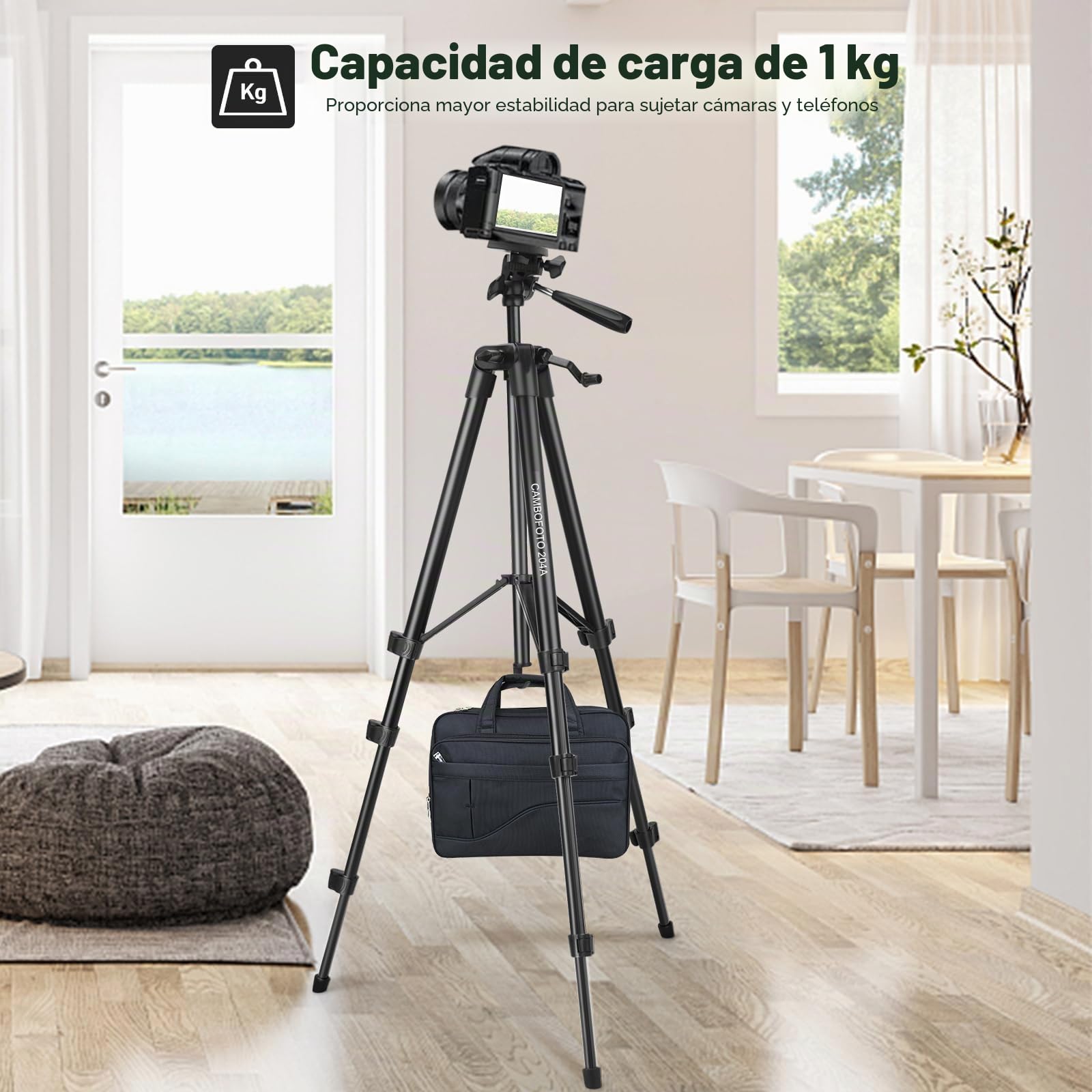 CAMBOFOTO Trípode para Teléfonos Móviles 135 cm, Aleación de Aluminio Ligero con Soporte para Móviles, Compatible con iPhone, Android, Smartphones, Cámaras DSLR y Sin Espejo