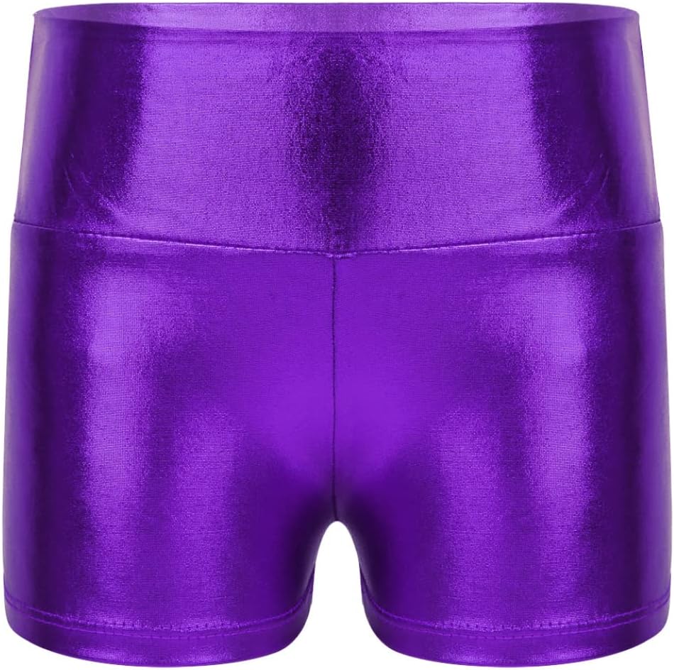 Kids Girls Dance Shorts Gymnastics Ballet Tumbling Bottoms Shiny Leather Athletic Booty Shorts Dancewear
