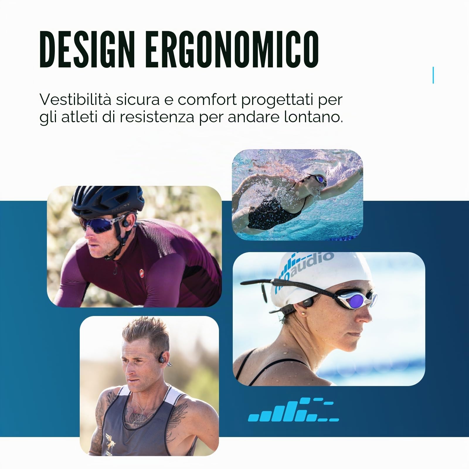 H2O Audio TRI 2 Multisport Impermeabile Conduzione Ossea Cuffie Aperte Bluetooth 5.3 per Corsa e Ciclismo, Modalità MP3 per Nuoto, Memoria 8 GB, Batteria 8,5 ore, Nero