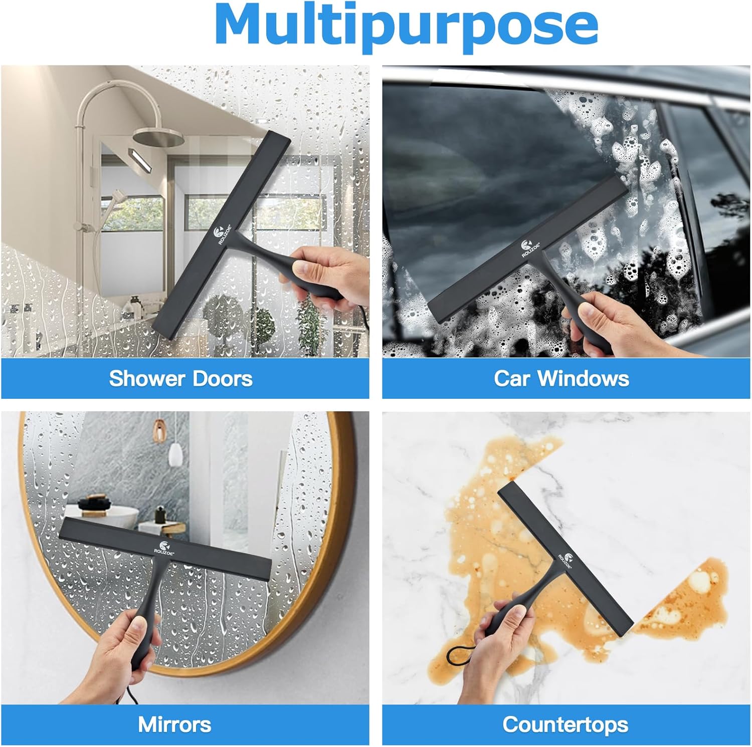 Shower Squeee for Shower Doors with Bold Handle, Anti-Rust Silicone