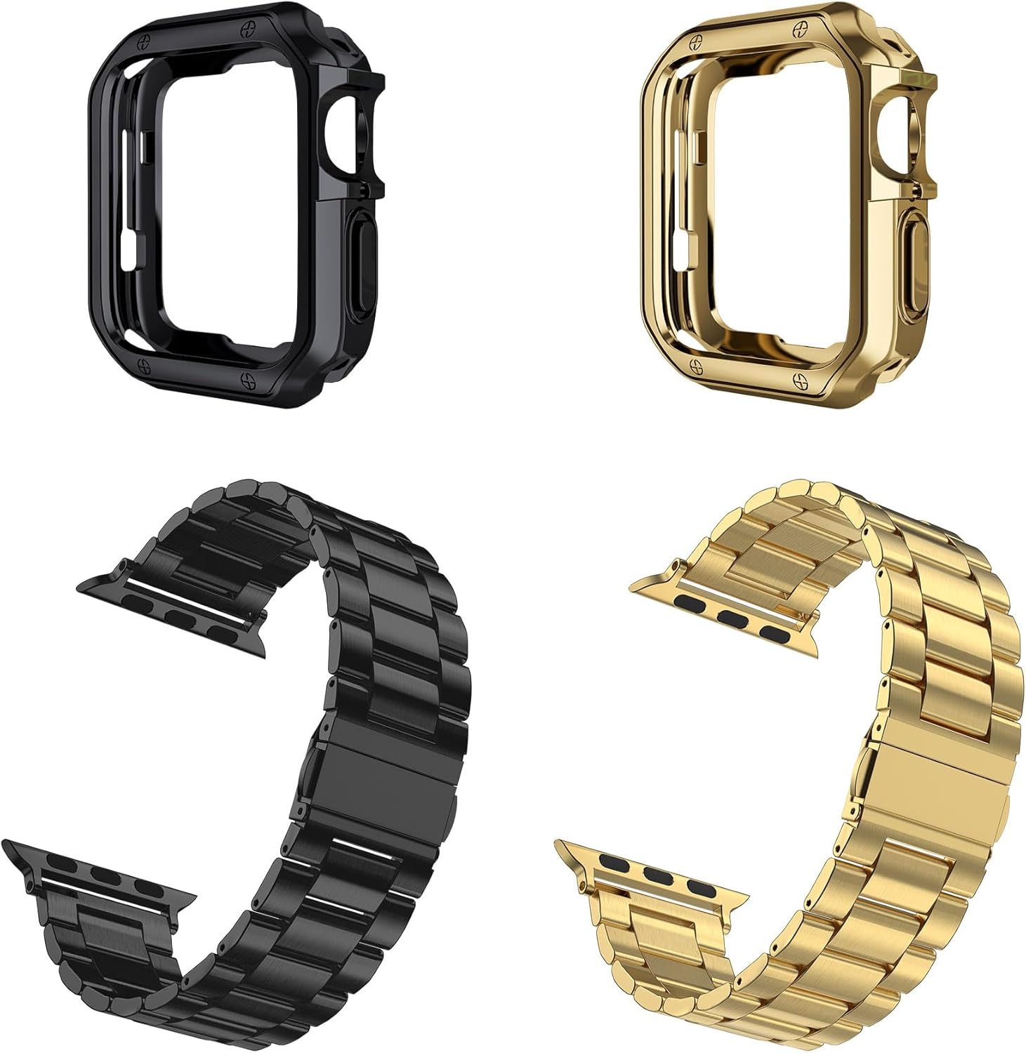MRYUESG 2 Pack Designed for Apple Watch Band, Wrist-Band for i-Watch Series 9 8 7 6 5 4 3 2 1 SE, Stainless Steel Metal Chain with TPU Cover Case, Smart-Watch Link Bracelet Strap, 45 44 42 41 40 38mm