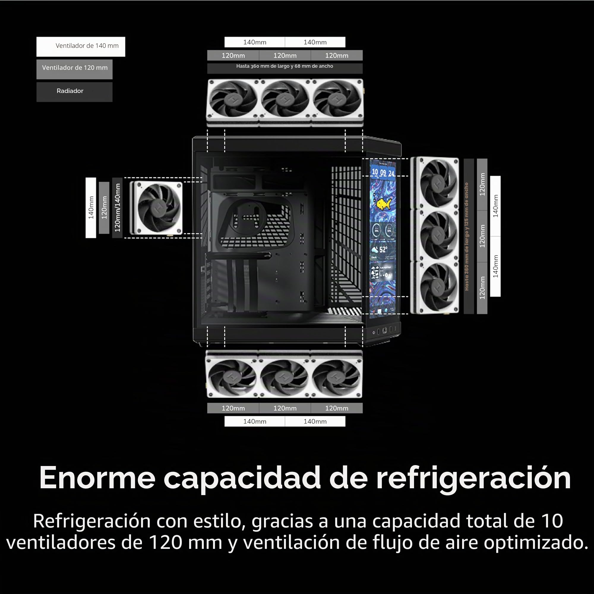 Hyte Y70 Touch Infinite Dual Chamber ATX Mid Tower - Funda estética Moderna con Pantalla táctil LCD de 2.5K integrada, Color Negro