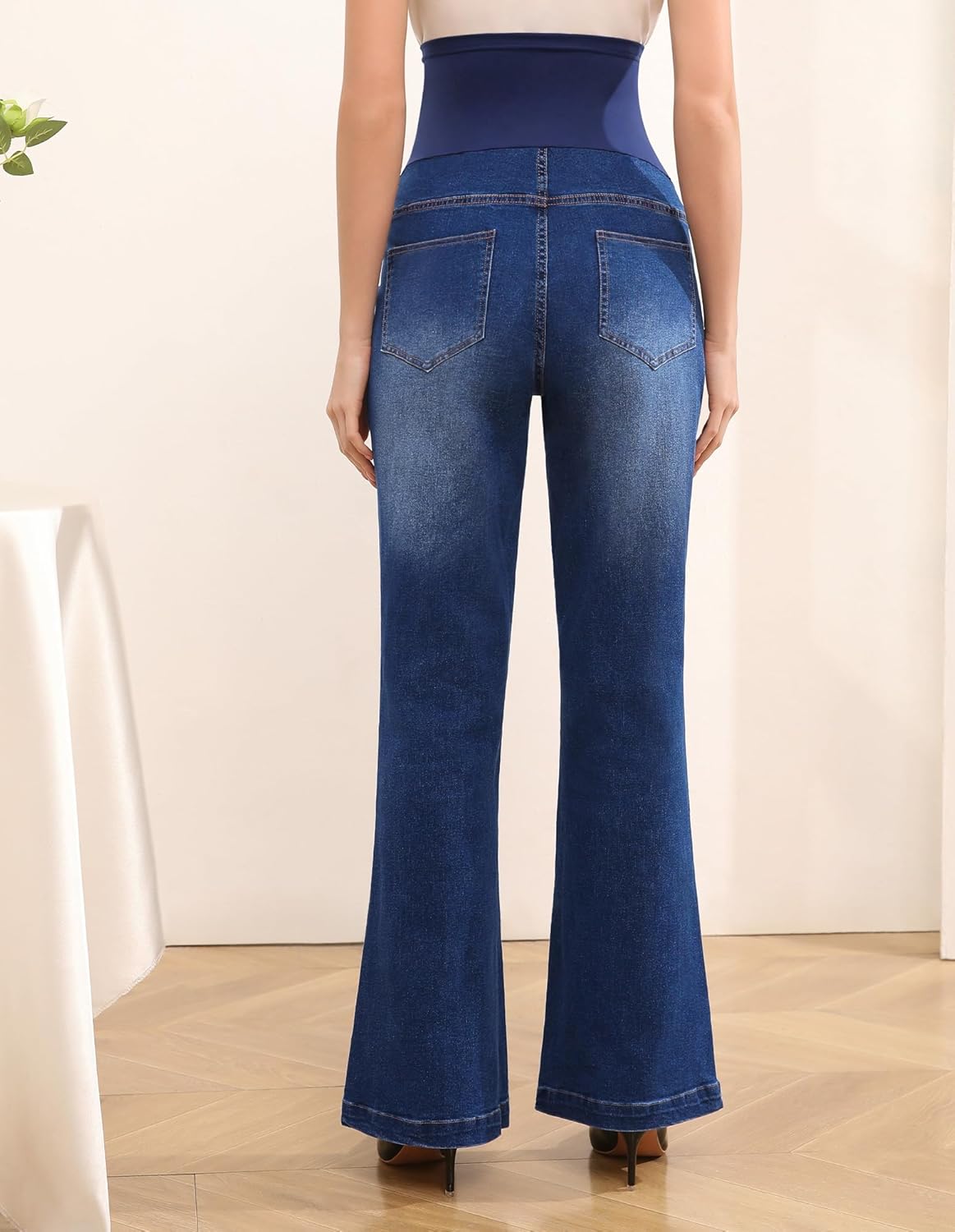 Women's Maternity Flare Jeans High-Waist Stretchy Over Belly Bootcut Denim Pregnancy Pants with Patch Pockets - Image 4