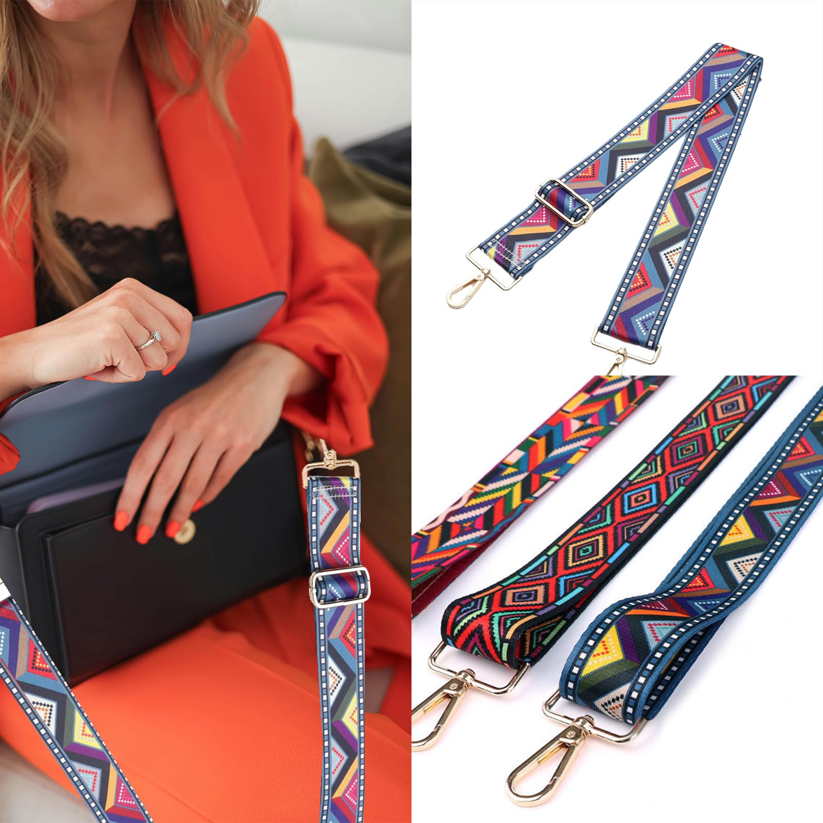 Hitopin 5 Tracolle Regolabili In Stile Etnico – Larghe 3,8 Cm – Multicolore Boho Per Borse A Tracolla E Tote Bag - 2