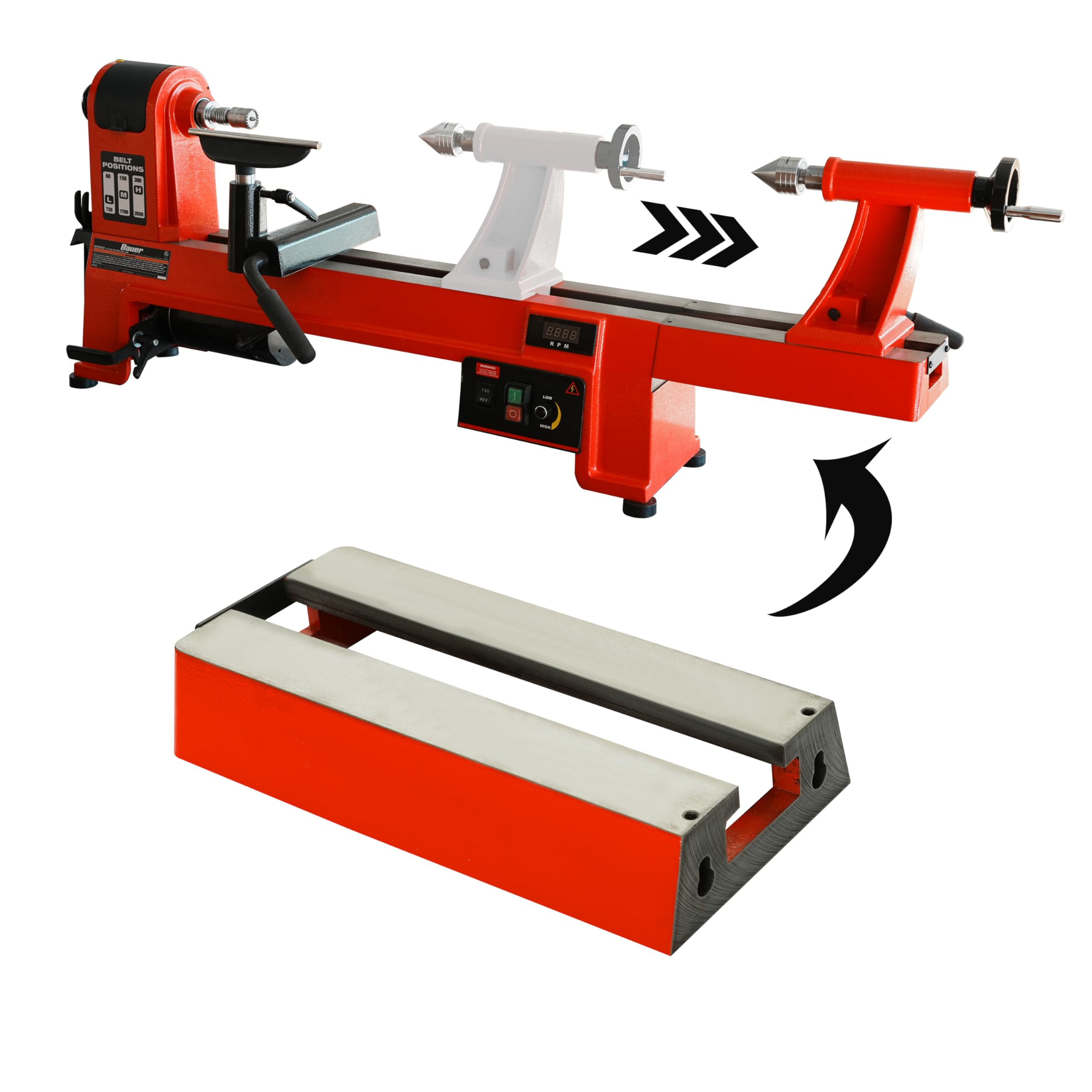 Extension Bed 305mm (12 inch) for Woodturning Lathe, Compatible with Harbor Freight Central Machinery BAUER 14 x 20 in. Wood Midi Lathe, increasing