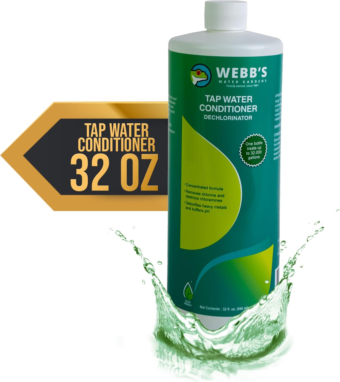 Webb's Water Gardens Essential Tap Water Conditioner Dechlorinator - Ideal for Ponds, Freshwater & Aquariums - Concentrated Formula for Dechlorinated Water - Liquid Supplies for Aquatic Pets - 1 gal