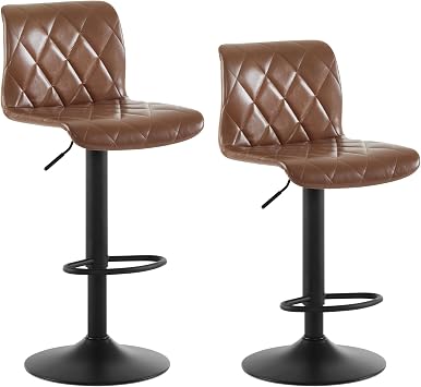 Lestarain Bar Stools Set of 2, Swivel Breakfast Barstools, PU, Dark Brown