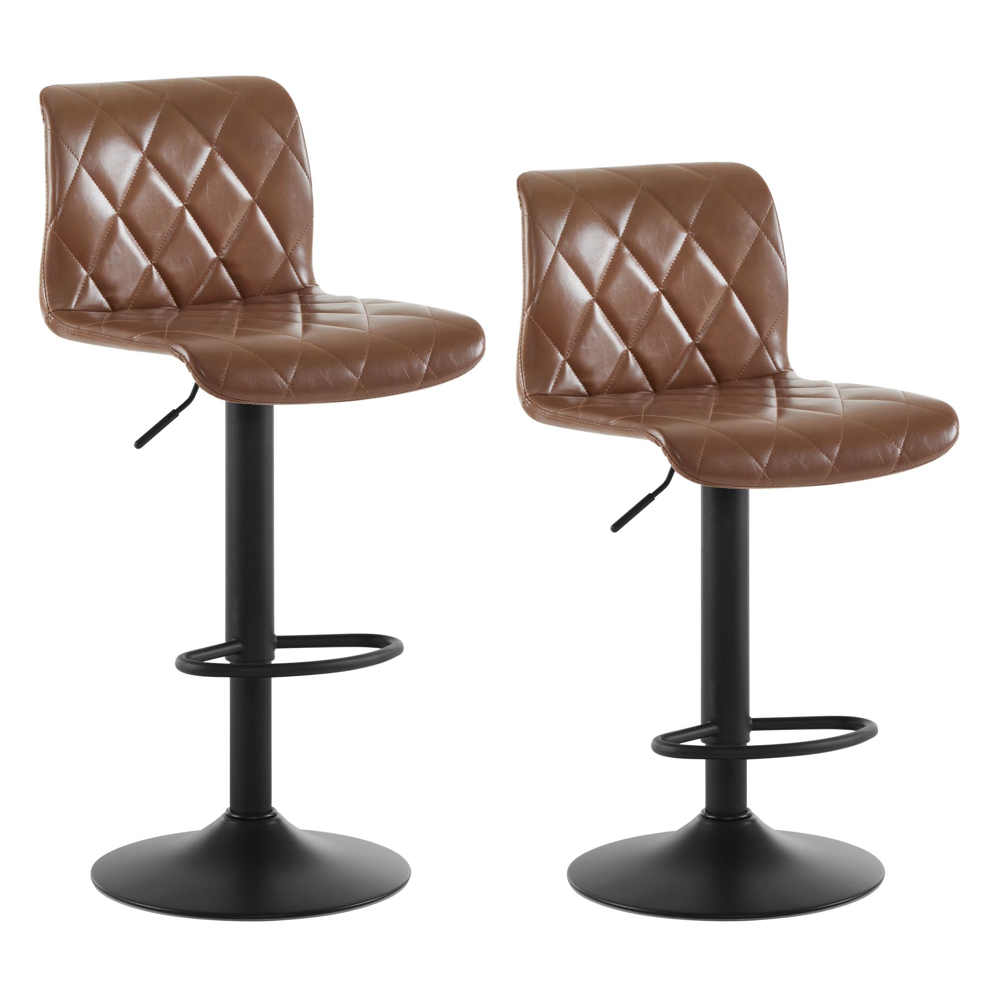 Lestarain Bar Stools Set of 2 Swivel Breakfast Kitchen Counter Barstools with Footrest and Back, Faux Leather Seat, Dark Brown