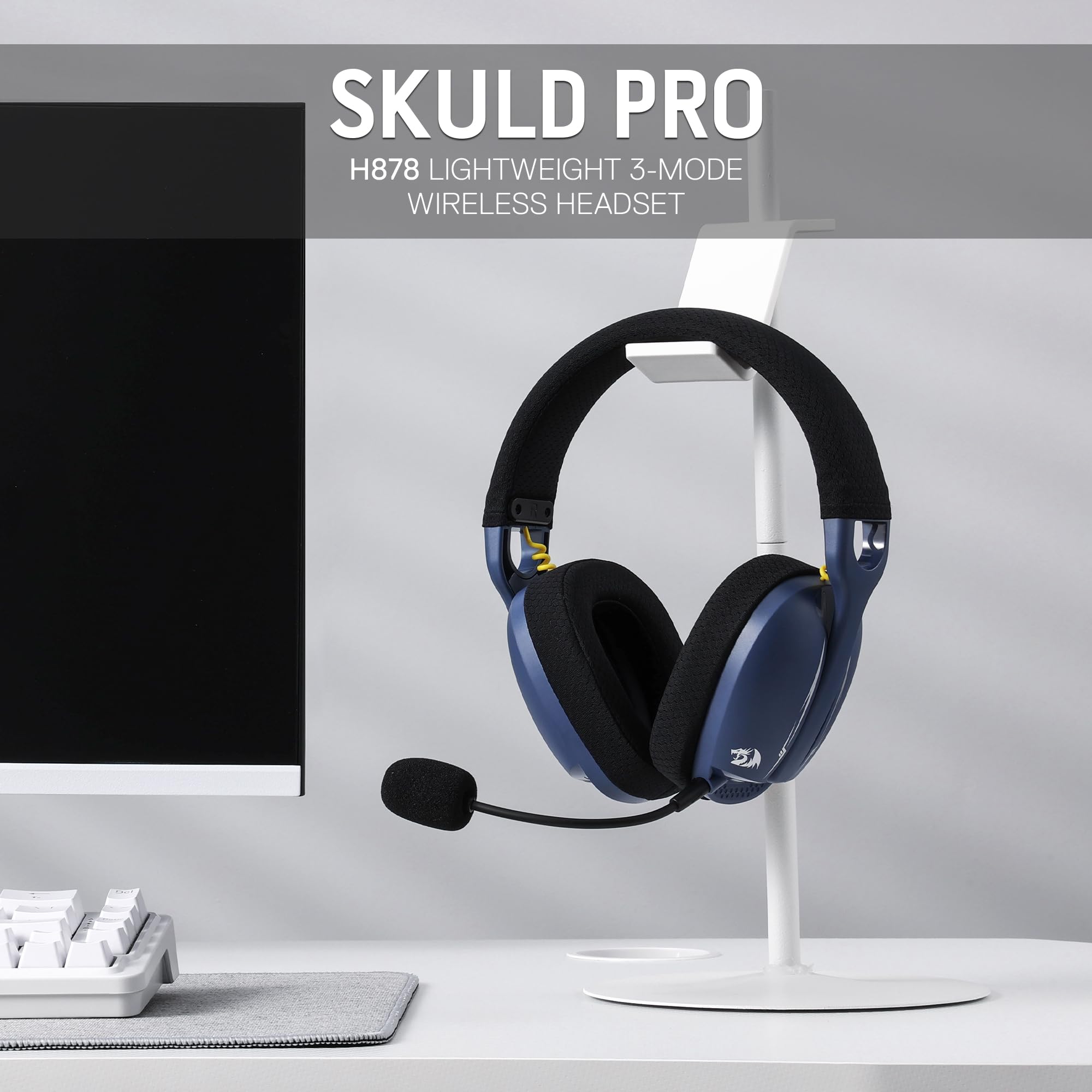 Redragon H878 Cuffie da Gioco Wireless a 3 Modalità con Retroilluminazione Blu - Leggere - Suono Surround 7.1 - Driver da 40MM - Microfono Rimovibile - Multi Piattaforme per PC, PS5/4/3, Switch Mobile