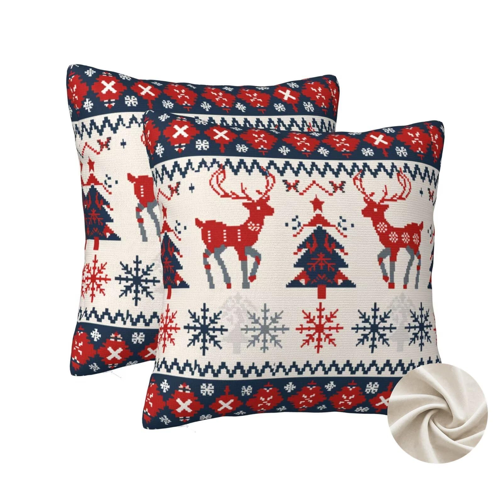 Lot de 2 housses coussin Noël 50x50 au design nordique géométrique