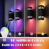 Vista 2 de Luces de arriba y abajo para exteriores, luces de pared RGB que cambian de color al aire libre con sensor de fotocélula del atardecer al amanecer