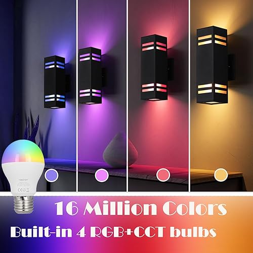 Miniatura 2 de Luces de arriba y abajo para exteriores, luces de pared RGB que cambian de color al aire libre con sensor de fotocélula del atardecer al amanecer,