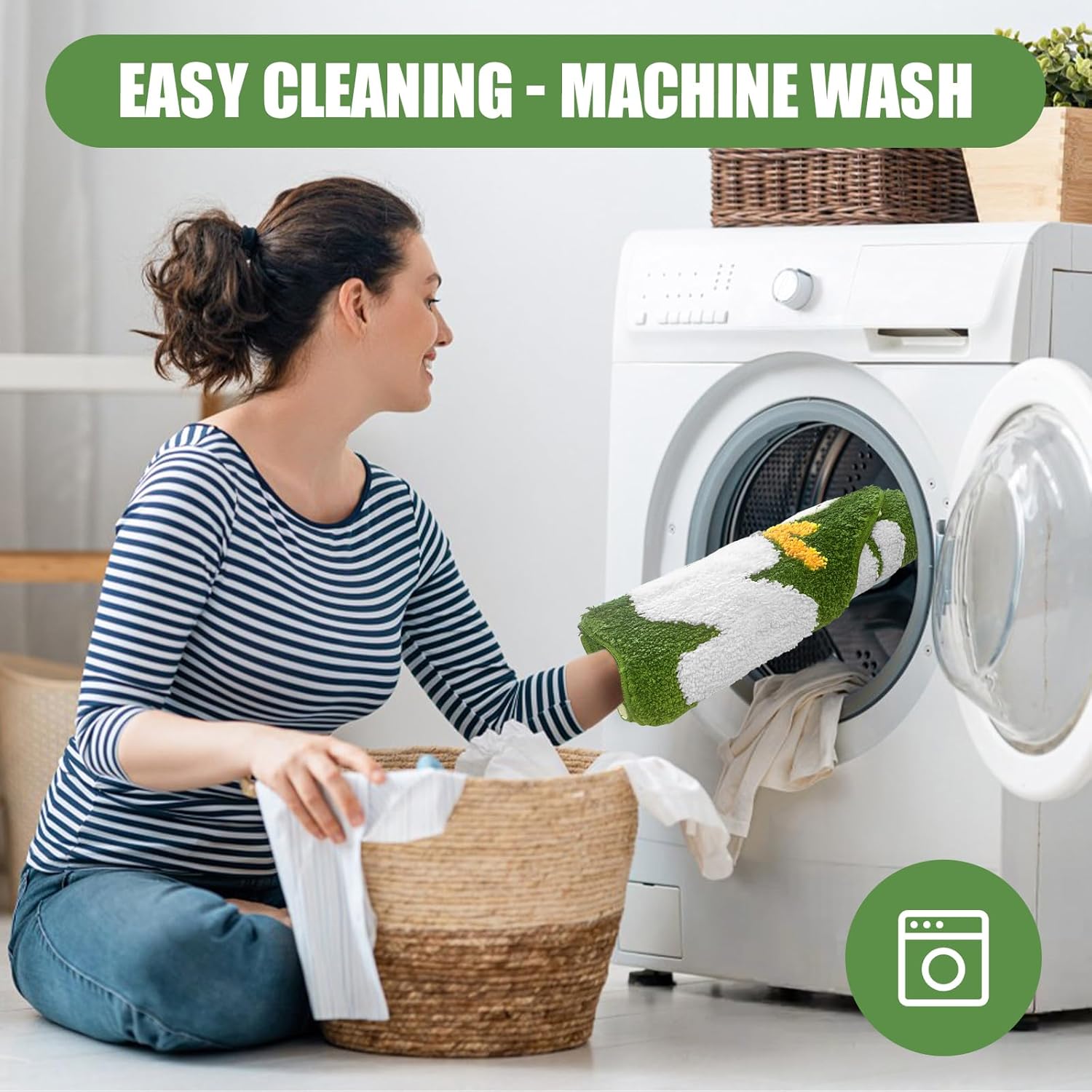 Get Naked Green Bathroom Rug – Funny Plush Non-Slip Bath Mat, 20”x40” Absorbent Quick-Dry Microfiber, Cute Flower & Heart Design, Humorous Decor for Bathtub, Bedroom, Shower