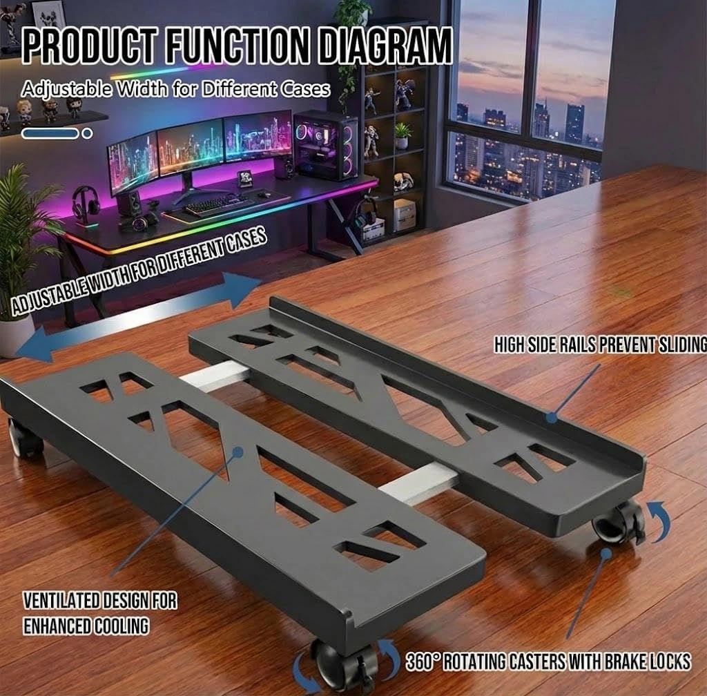 Soporte para PC con ruedas giratorias y freno, negro