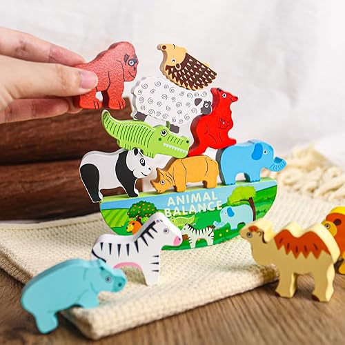 Miniatura 6 de 3 otters 13 bloques de construcción apilables de animales, juguetes apilables de madera, juego de equilibrio juego de juguetes Montessori para niños