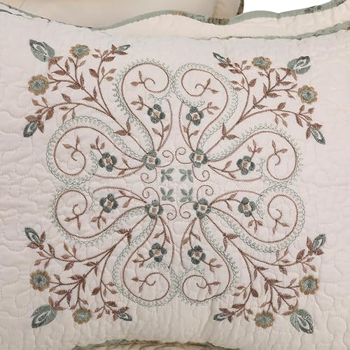 Miniatura 10 de vctops Juego de 2 fundas de almohada acolchadas de algodón, elegantes fundas de almohada bordadas con flores, tamaño estándar, vintage, estilo