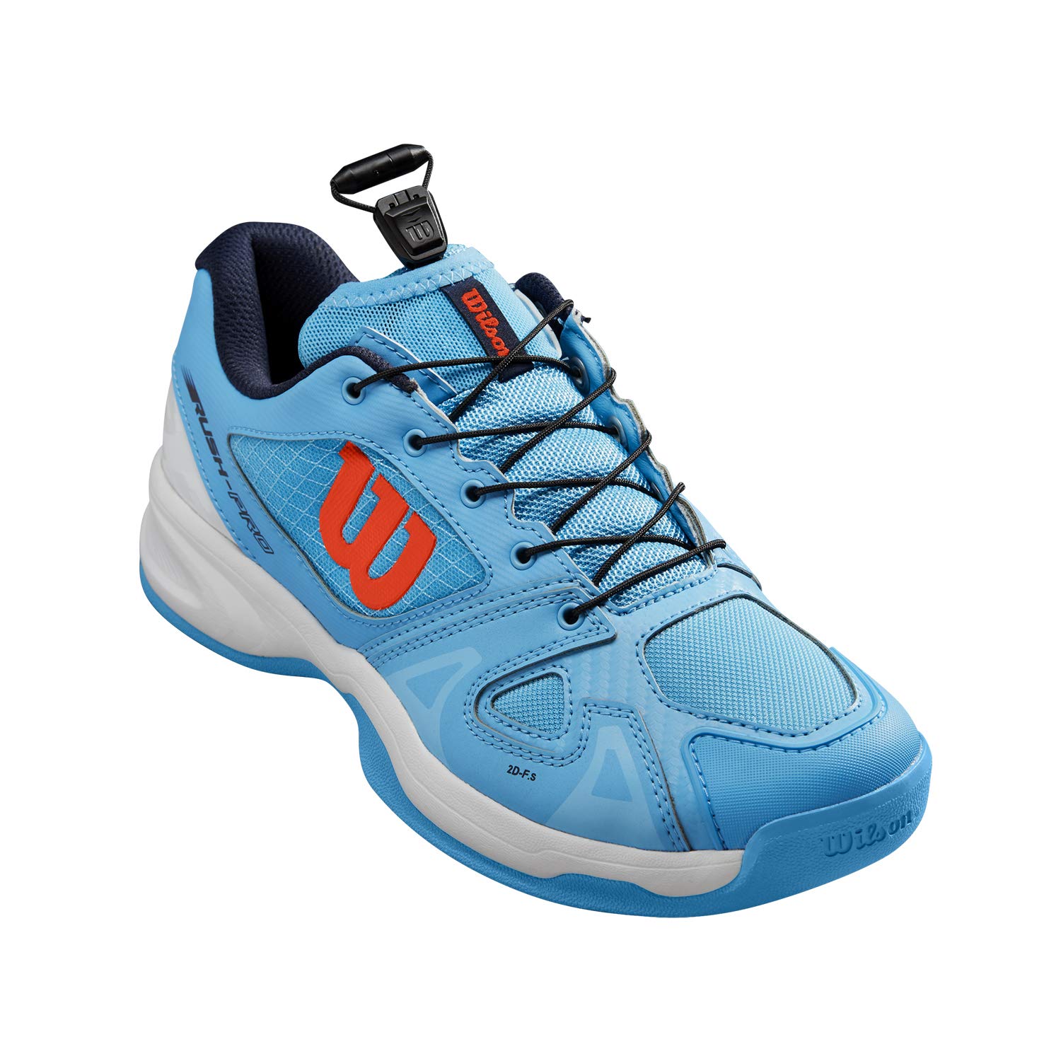 Wilson Junior/Enfant Chaussures de Tennis, Rush Pro JR QL Carpet, Bleu/Blanc/Orange, 34, pour Les Courts en Salle, pour Joueurs de Tout Niveau, WRS326260E015