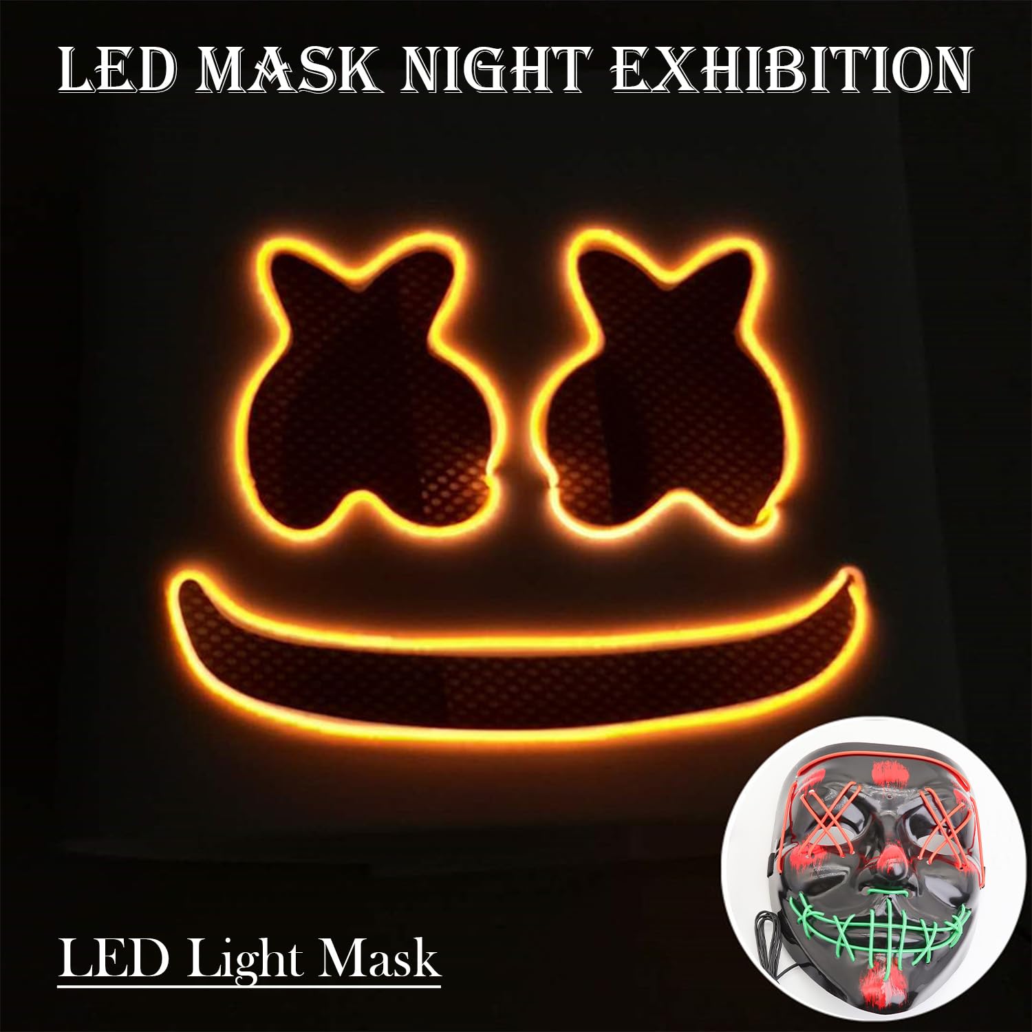 Halloween Mask with LED Lights - Scary Light-Up Mask for Costume Parties Cosplay, Masquerade & Carnival Festivals (white I) - Image 3