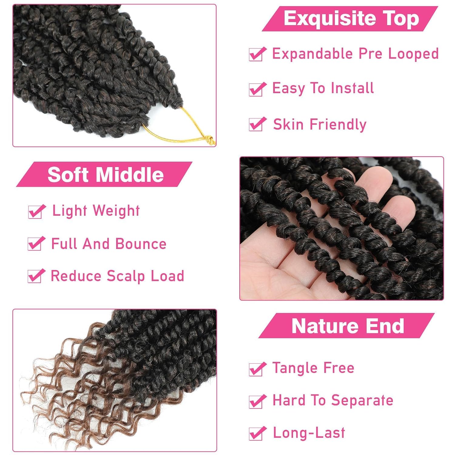 Passion Twist Crochet Hair 14" T1B/30 Pre-Twisted image 4