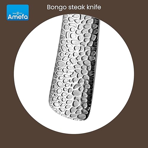 Miniatura 7 de Amefa Bongo - Juego de 6 cuchillos para carne, acero inoxidable endurecido de alta calidad, diseño de mango ergonómico martillado, borde micro