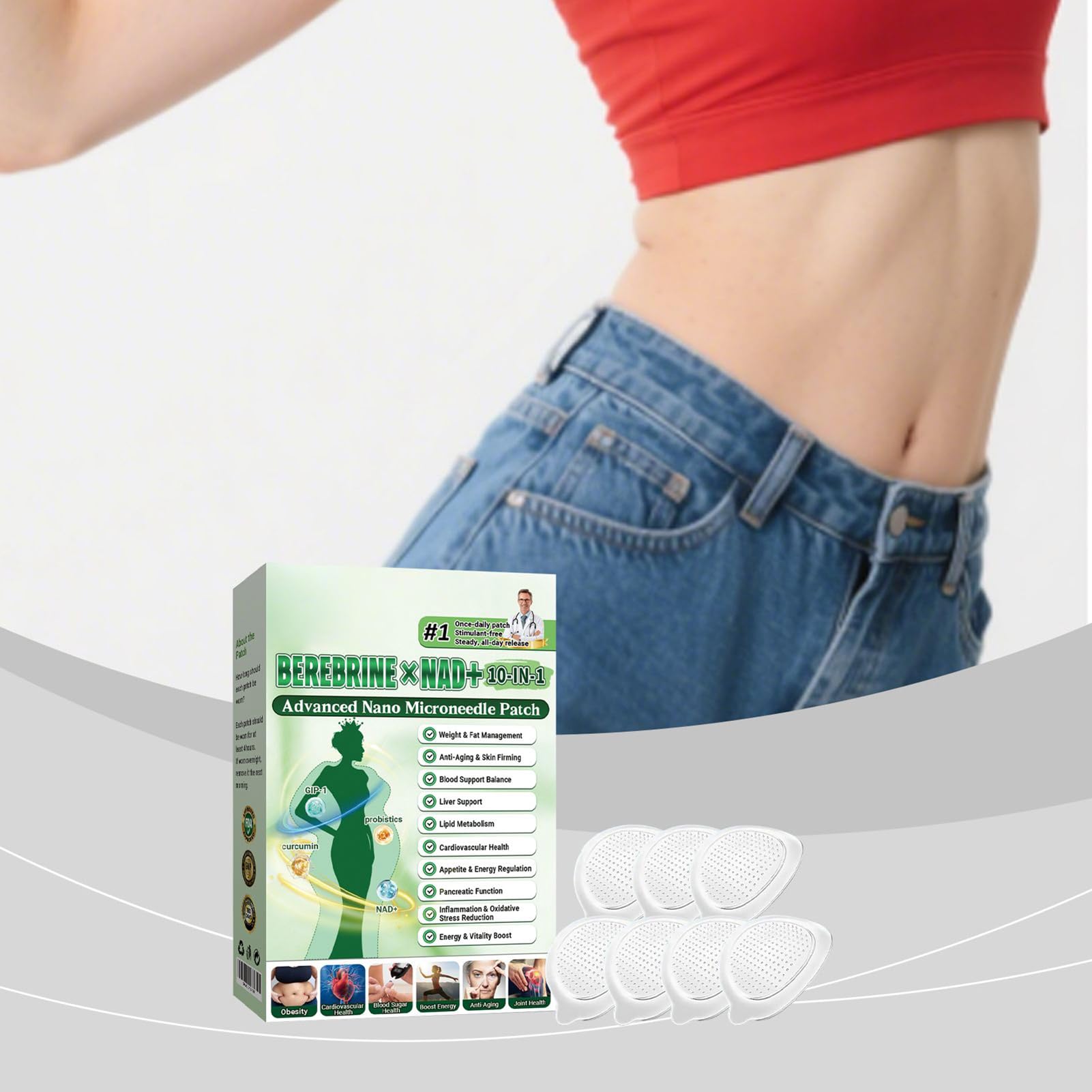 Moringa X berberyna, plastry Moringa i berberyna, Luxarise Moringas 10 w 1 Advanced Nano Microneedle Patch delikatne plastry odchudzające, do pielęgnacji ciała (6 pudełek)