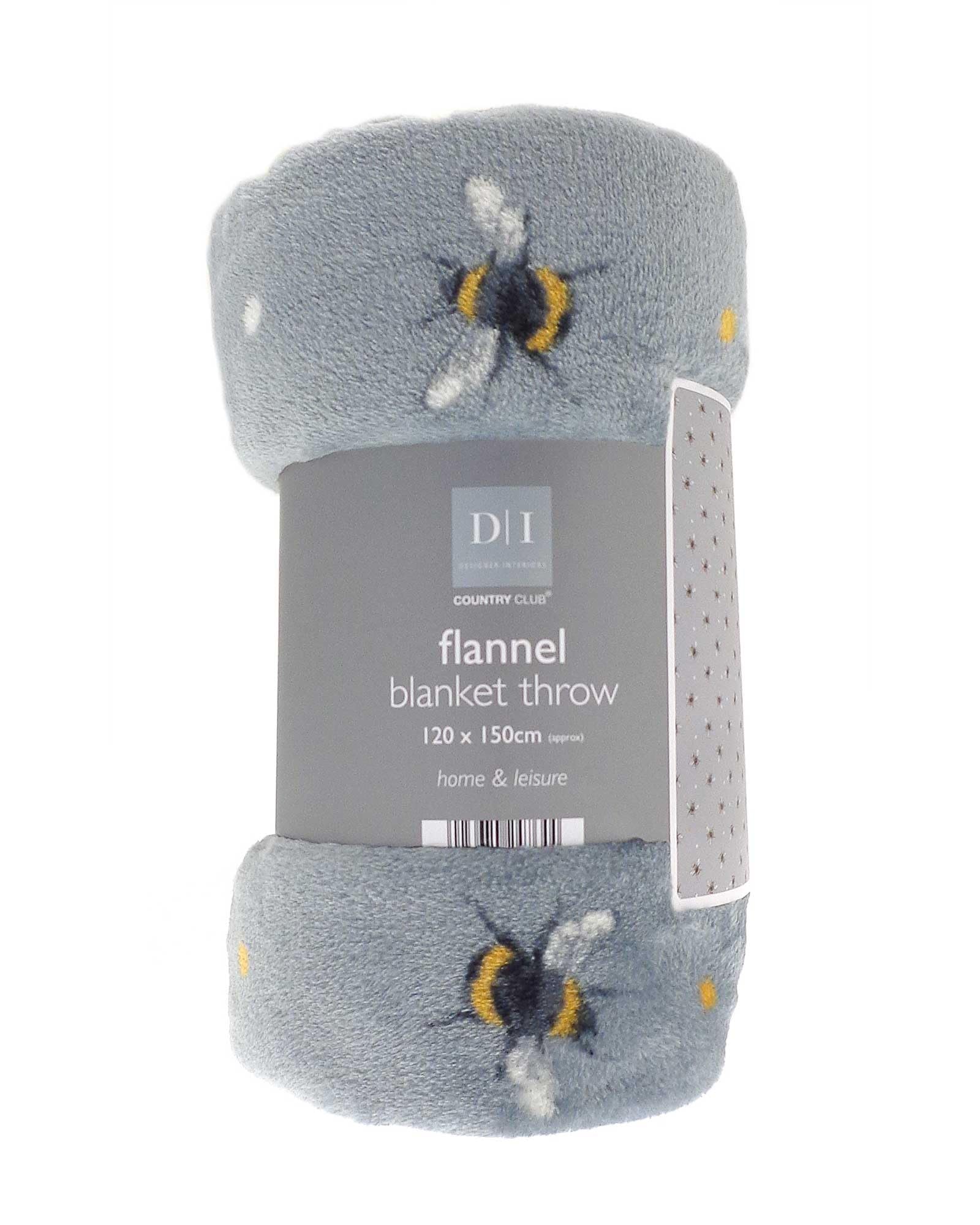 HeatTreats CountryClub Soft & Plush Printed Flannel Fleece Throw (Grey Bumble Bees 120 x 150cm) — image 1