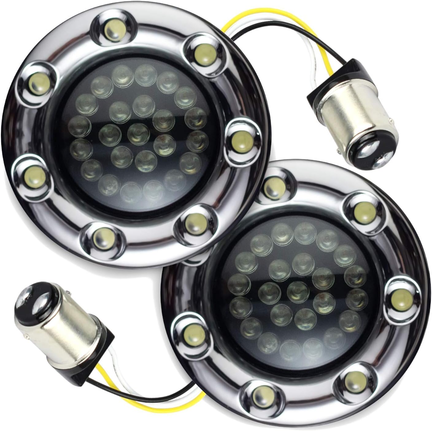 Eagle Lights 2? Bullet Front LED Turn Signals w/Running LED Light Ring Covers for Harley Davidson - (2) Front Turn Signals