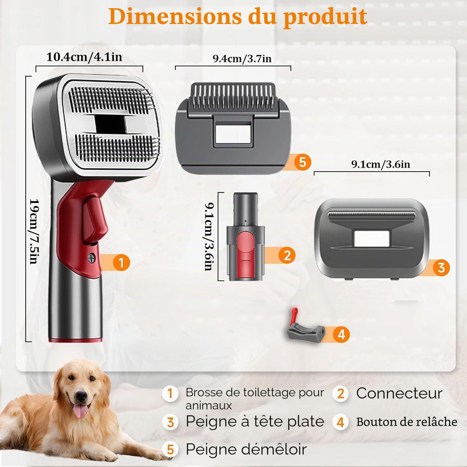 Brosse Toilettage Animaux Compatible Dyson V7 V8 V10 V11 V15 Gen5 | Toilettage 3 en 1 avec aspiration directe des poils pour un brossage propre et sans désordre