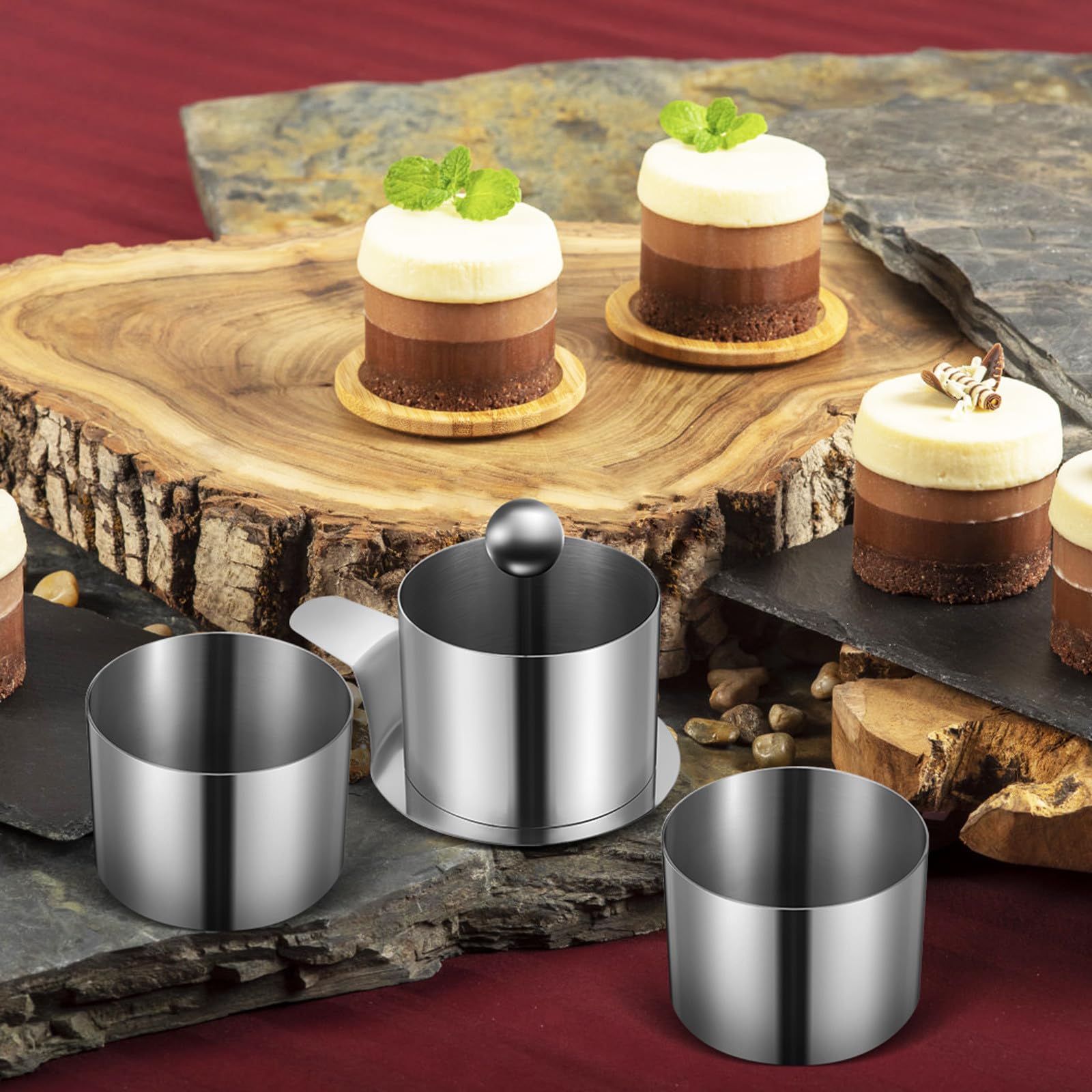 Veemoon Molde para Tartas de Mousse de Acero Inoxidable, Juego de Anillos Redondos Pequeños para Hornear Postres, Accesorios para Hornear Caseros y Moldes para Pasteles Individuales