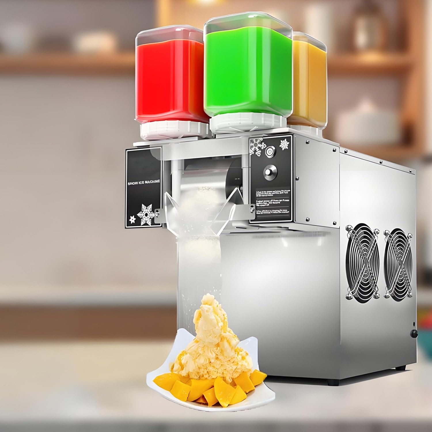 CelyToe Commercial Snowflake Ice Machine, Electric Ice Crusher & Shaved Ice Maker, 5s Instant Cooling 360W/750W Motor with Heat Dissipation, Perfect for Cafes Dessert Bars 220V-124FD