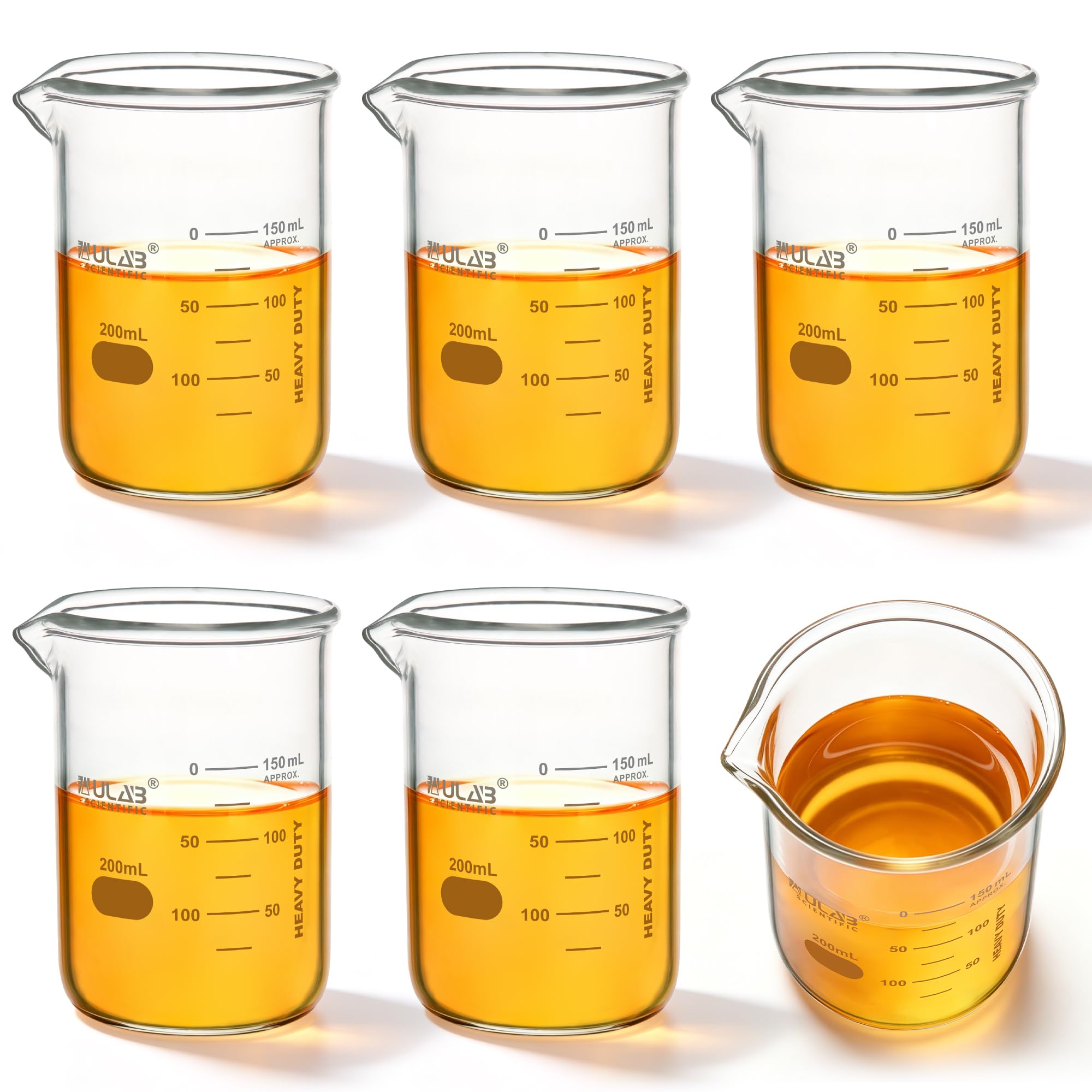 ULAB UBG1022 - Set di bicchieri in vetro borosilicato 3,3 a forma bassa, con graduazione stampata, confezione da 6