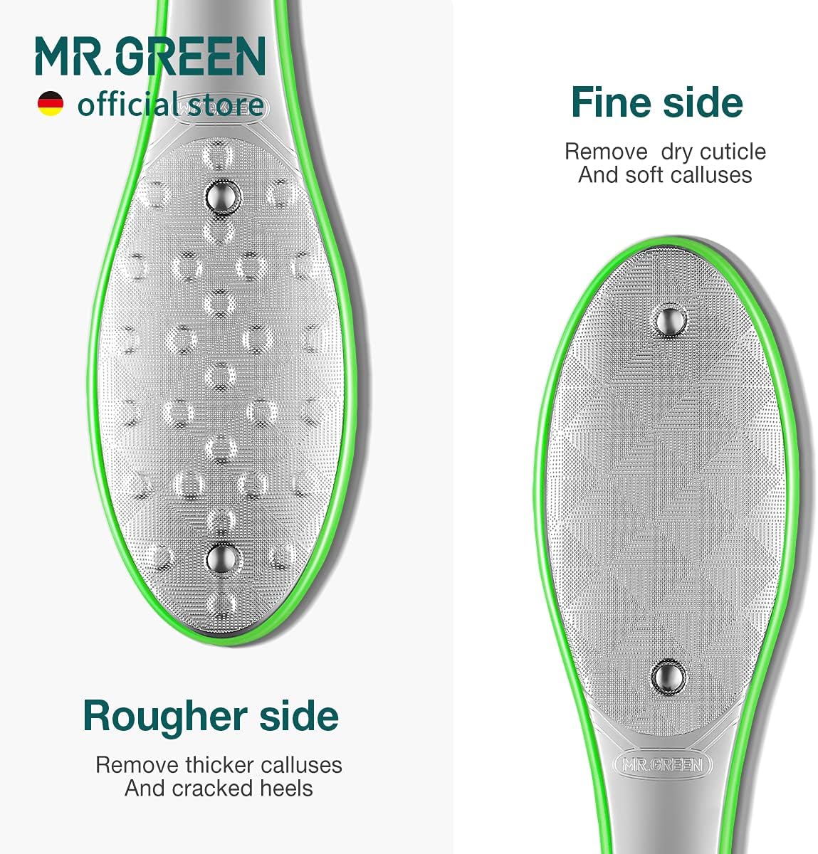 MR.GREEN Foot File Double Sided Pedicure Foot Care Tools Professional Callus Remover Foot Rasp Stainless Steel Foot Scrubber for Feet (Green)