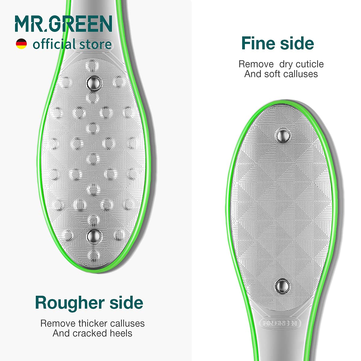 MR.GREEN Foot File Double Sided Pedicure File Foot Care Tool Foot Scraper Professional Hard Skin Remover Stainless Steel Foot Rasps (Green) - Image 4