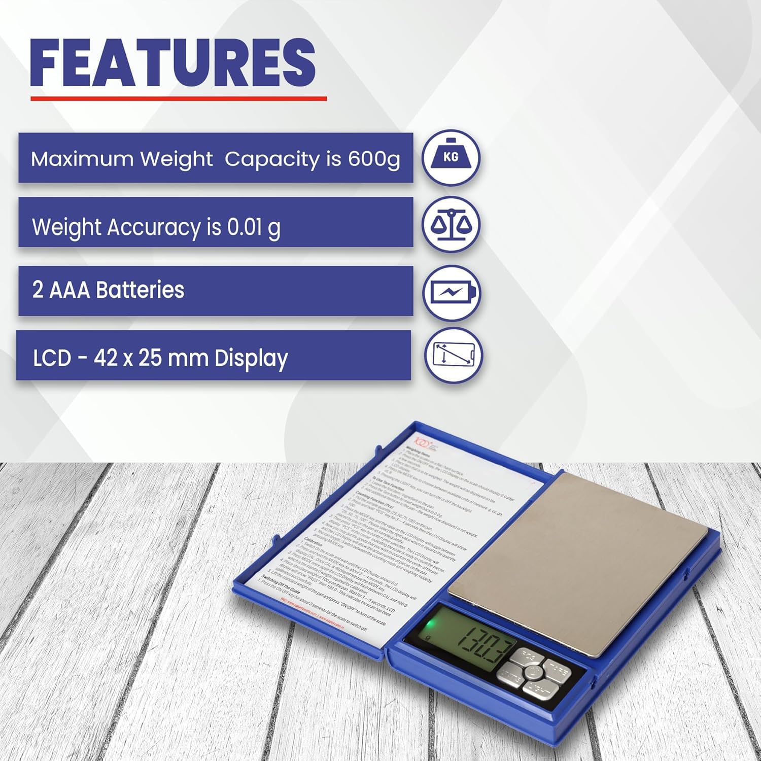 Gripit NB600 Digital Weighing Scale 600 Gram Capacity Precise Notebook Model Balance For Jewellery Gemstone Diamond Home & Kitchen Educational & Industrial Purpose 2