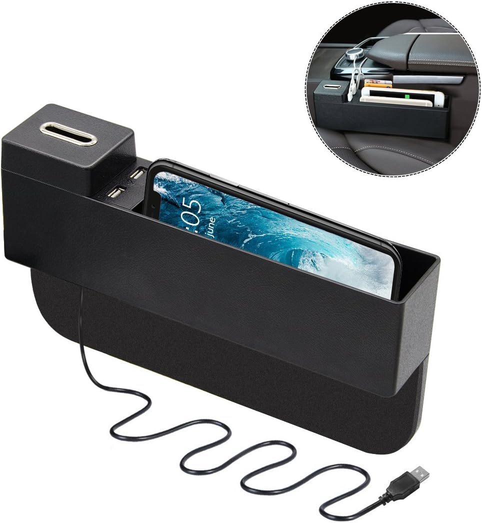 Car Seat Side Pocket - Console Side Pocket, Universal Car Pocket Organizer Holder & 2 USB Charging Ports for Cellphones,Keys,Cards,Wallets,Coins