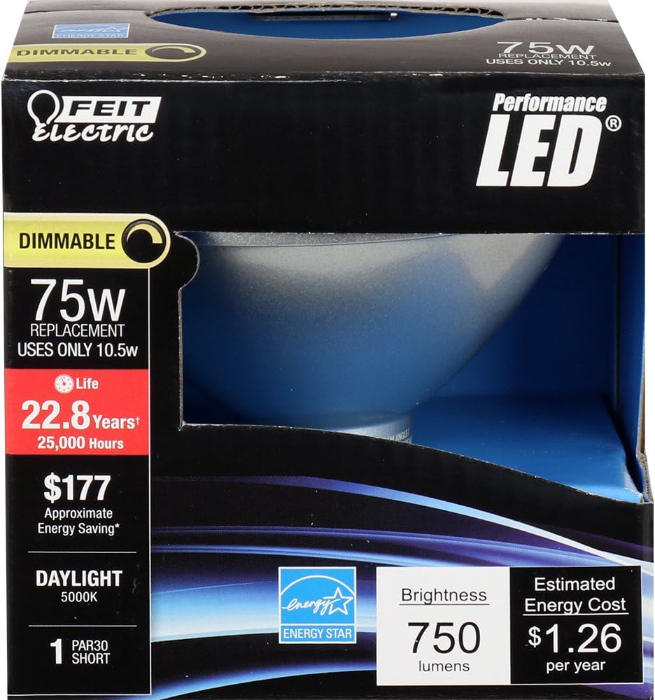 Feit Electric PAR30S/850/LEDG11 75W Equivalent PAR30 Daylight Short Neck Dimmable LED Light Bulb