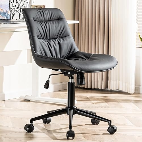 Kidol & Shellder Silla de oficina de piel sintética, silla de trabajo de altura giratoria ajustable, ruedas giratorias y respaldo suave, silla de